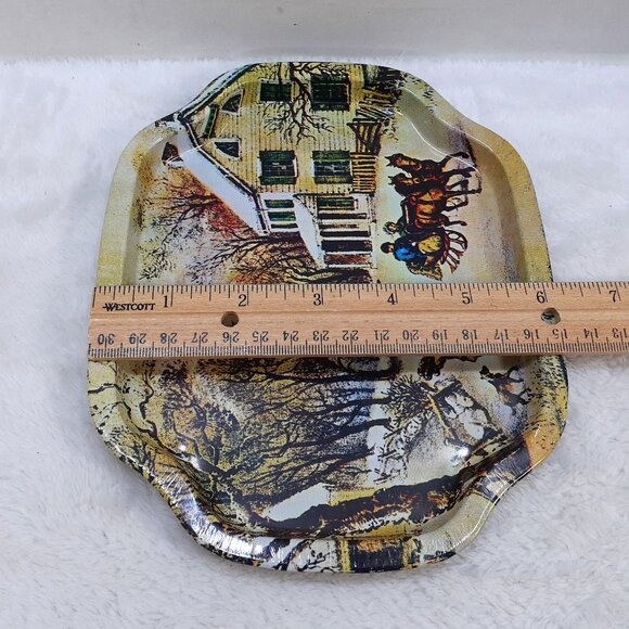Vintage Action Industries Tin Tray Metal Plate Winter Scene 1985 Hong Kong - Picture 9 of 9